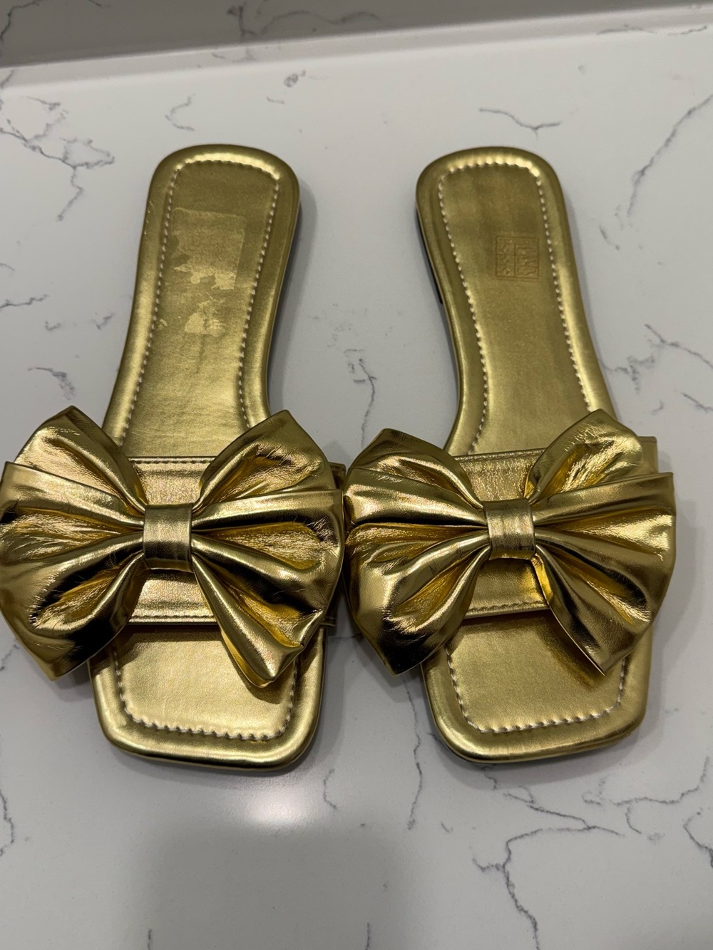 Gold Bow Slide Sandals